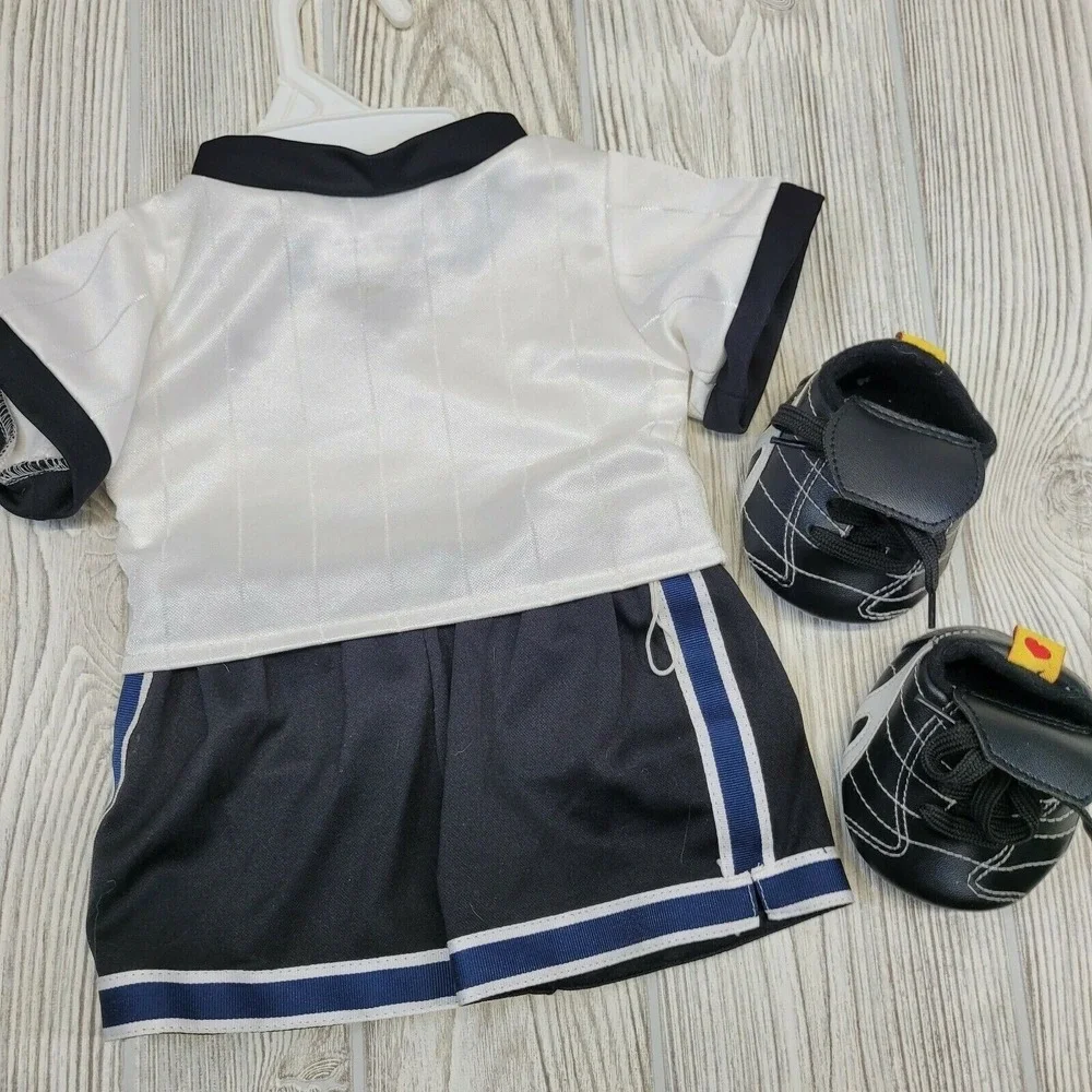 Build-A-Bear Soccer Uniform Set White Black Jersey Shorts Cleats 3pc Clothes